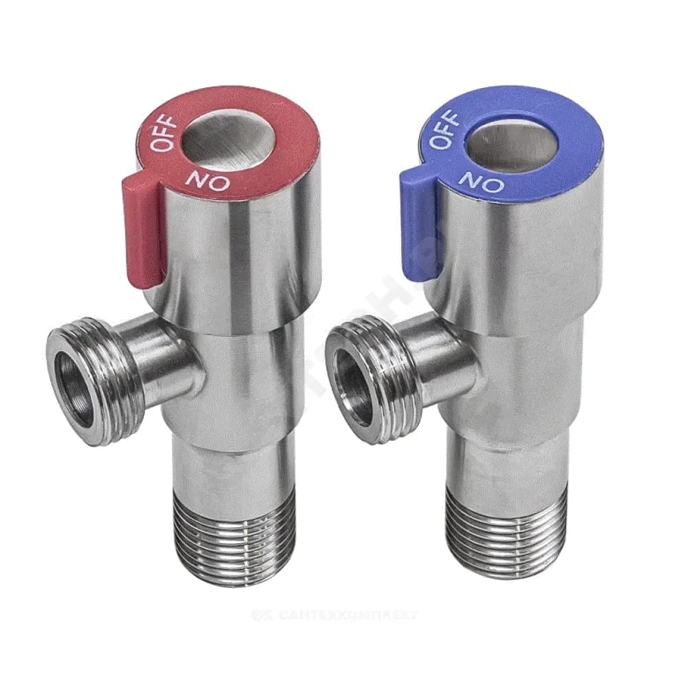 Комплект кранов нерж бытовых угловых с отражателем V231 G1/2" Ру10 НР флажок кран-букса SantechSystems